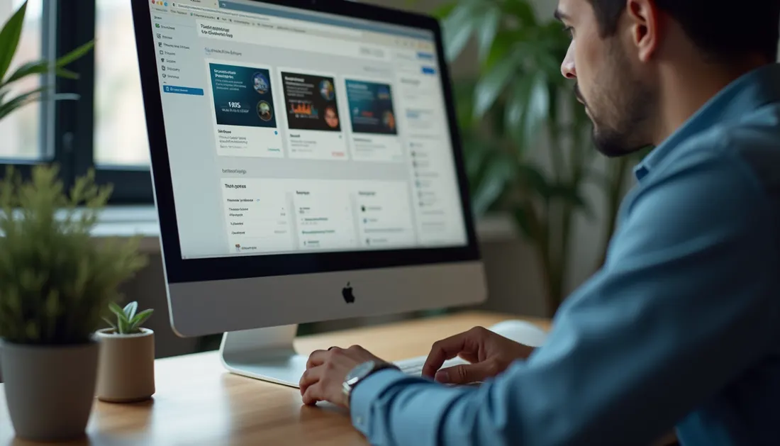 Close-up view of a person working on a WordPress dashboard on a desktop computer